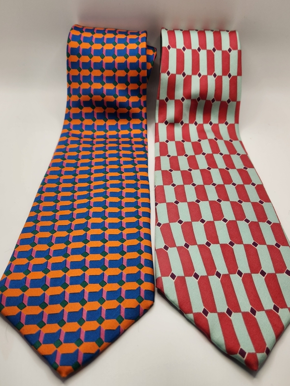 Karl Lagerfeld Silk Necktie Lot 2 Bundle ‎ Geometric Op Art Designer Luxury Euc